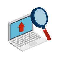 laptop with arrow up and magnifying glass vector