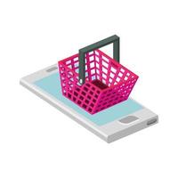 smartphone device with basket shopping isolated icon vector