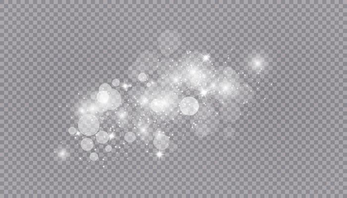 Glowing light effect with many glitter particles isolated
