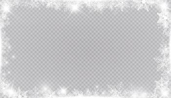 borde rectangular de marco de nieve de invierno con estrellas, destellos y copos de nieve vector