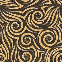 Vector seamless pattern of orange and beige spirals of lines and corners. Smooth texture on a brown background.