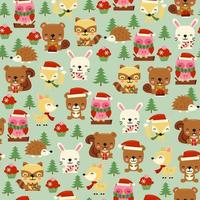 Christmas Woodland Creatures Seamless Pattern Background vector