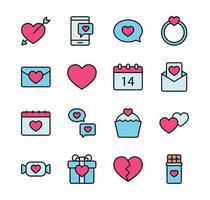 Valentine icon set. Happy valentine day with colorline style. vector