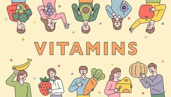 banner de personas recomendando alimentos saludables. vector