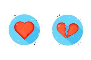 un corazón entero y un icono de corazón roto vector