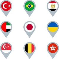 Set of map markers with flags vector