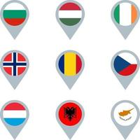 Set of map markers with flags vector