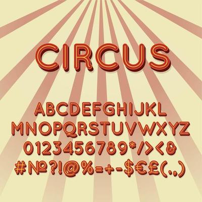 Circus vintage 3d vector alphabet set
