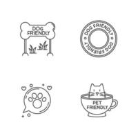 Cat and dog friendly areas emblems pixel perfect linear icons set. Kitty and doggy welcome. vector