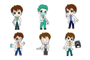 Doctor six bundle anime chi-bi set vector