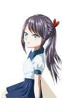 Beautiful anime girl with purple hair wearing white blue uniform vector