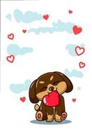 Happy and funny dog with a heart cartoon illustration vector