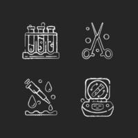 Laboratory instruments chalk white icons set on black background vector