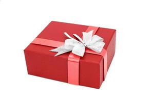 Red gift box with white bow photo