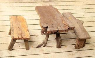 Rustic wooden table and chairs photo