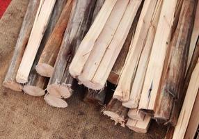 Firewood pile on cloth photo