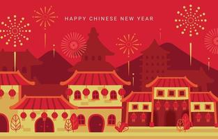 Chinese New Year Party with Fireworks vector