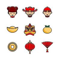 conjunto de iconos de gong xi fa cai vector