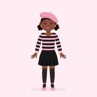 Little Black Girl Wearing Paris Fashion vector