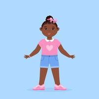 Black Little Girl Character Wearing Short Jeans vector