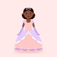 princesa niña negra con vestido de bola vector