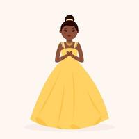 princesa negra con vestido amarillo vector