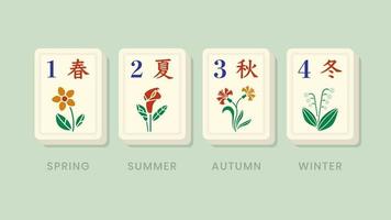 fichas de bonificación floral de temporadas de Mahjong vector