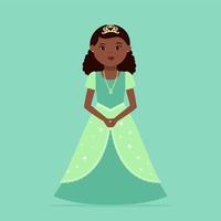 Little Black Princess Wearing Green Dress vector