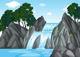 Forest background scene with waterfall vector