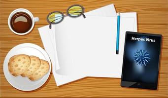 Top view of office table with blank paper and office object vector