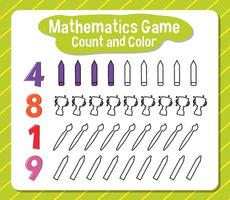 cuenta de juego de matemáticas y hoja de trabajo de color para estudiante vector