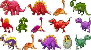 Set of different dinosaur cartoon character isolated on white background vector