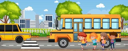 Student going to school by school bus vector