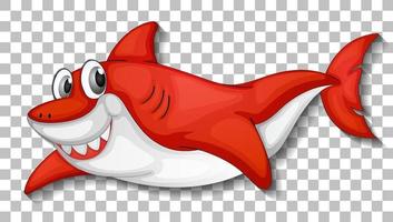 Smiling cute shark cartoon character isolated on transparent background vector