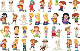 Children doing different activities cartoon character set on white background vector