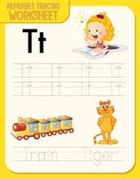 Alphabet tracing worksheet with letter T and t vector