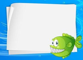 Banner de papel en blanco con peces exóticos y en el fondo submarino vector