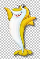 Smiling cute shark cartoon character isolated on transparent background vector