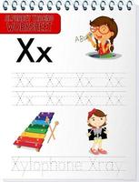 Alphabet tracing worksheet with letter X and x vector