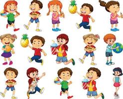 Children doing different activities cartoon character set on white background vector