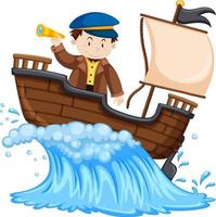 Captain standing on the ship on white background vector