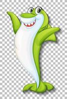 Smiling cute shark cartoon character isolated on transparent background vector