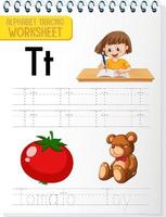 Alphabet tracing worksheet with letter T and t vector