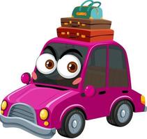 Pink vintage car cartoon character with face expression on white background vector