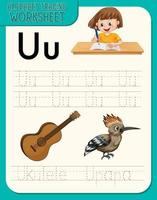 Alphabet tracing worksheet with letter U and u vector