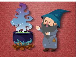 Little wizard cartoon character with potion pot vector