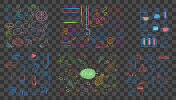 Set of colorful object and symbol hand drawn doodle on transparent background vector