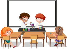 Young students doing science experiment in the classroom scene vector