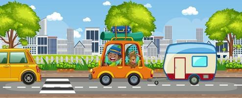 Street outdoor scene with many cars vector