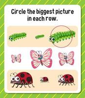 Circle the biggest picture in each row worksheet for children vector